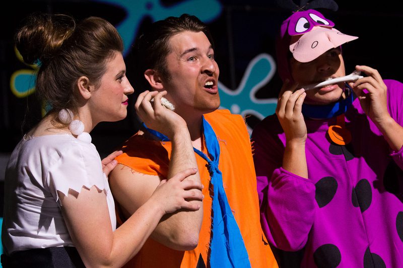Photo from Stunt Night 2017, students are dressed in Flintstone's costumes Photo from Stunt Night 2017, students are dressed in Flintstone's costumes