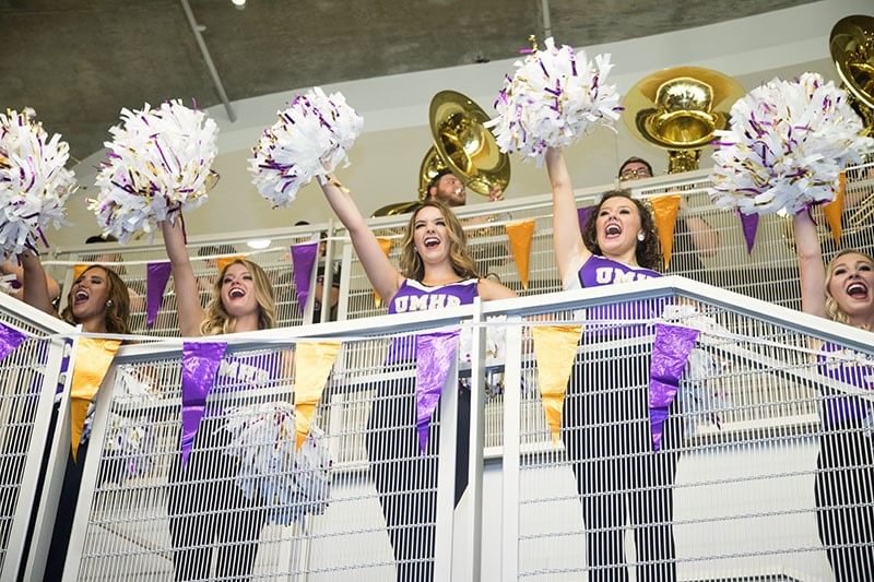 Cheerleaders on the staircase