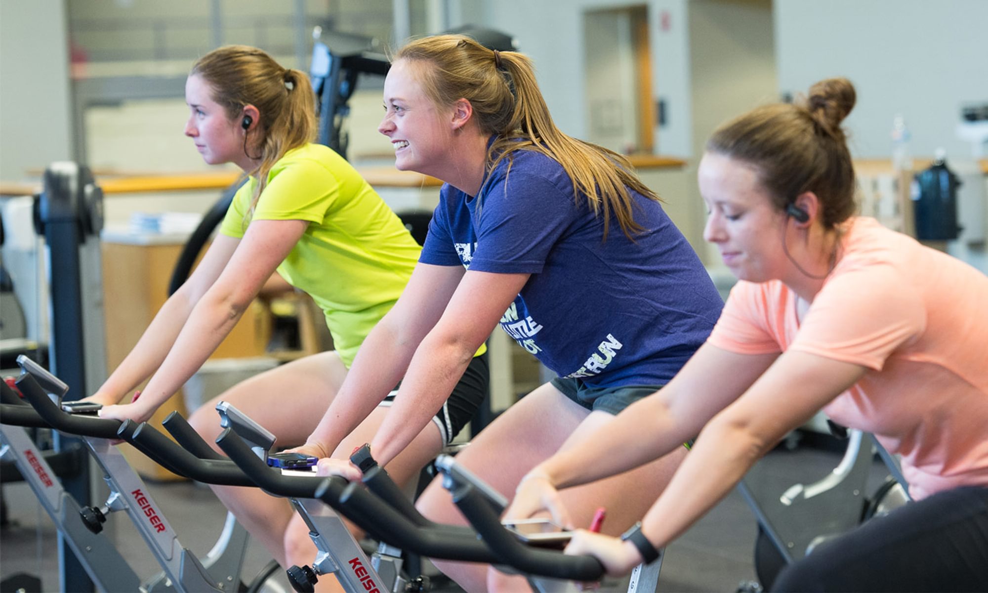UMHB students on spin bikes.