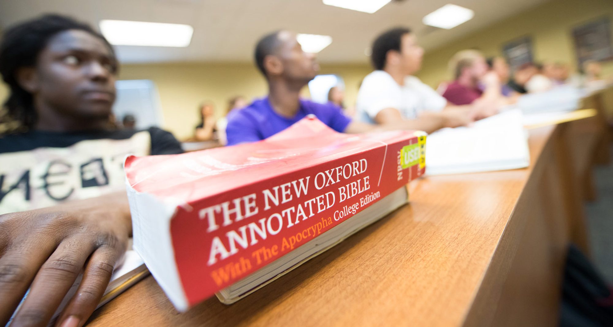 Students listening to a lecture in a Biblical Studies class.