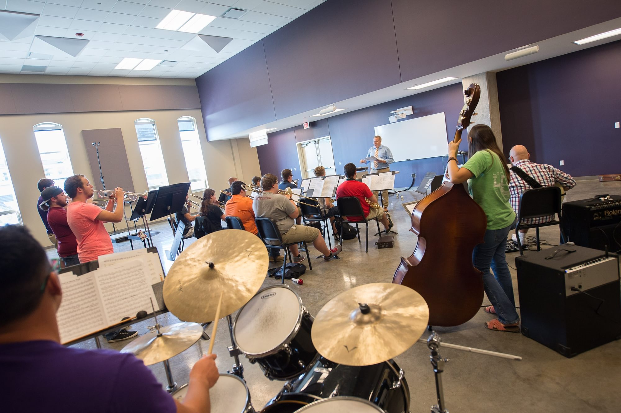Band students practice in Farris Band Hall.