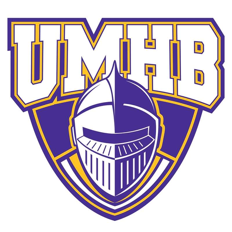 The UMHB Crusader logo is a shield with the helmet of a knight in it.
