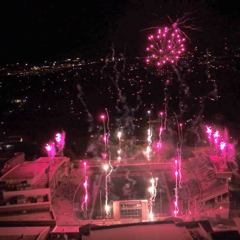 Fireworks over Crusader Stadium as seen from above
