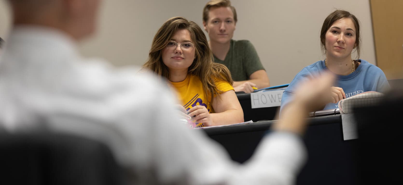 Accounting degree students learning in classroom from professor at UMHB.