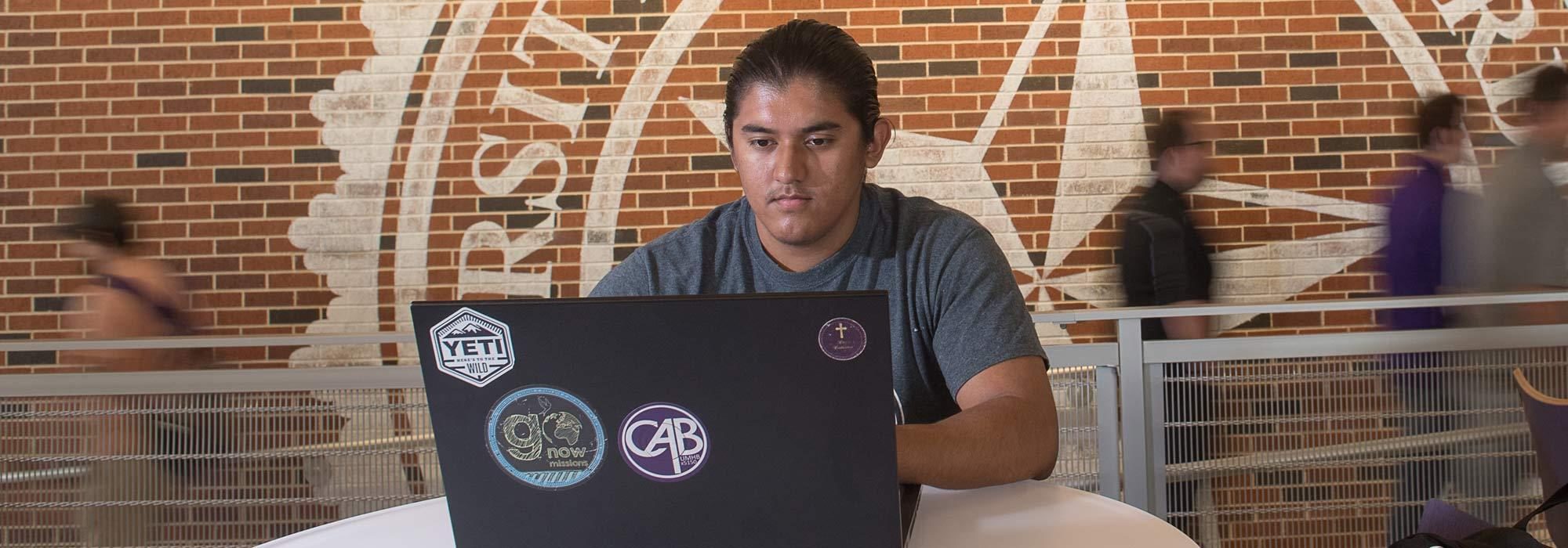 Degree in history student studying for exam at UMHB.