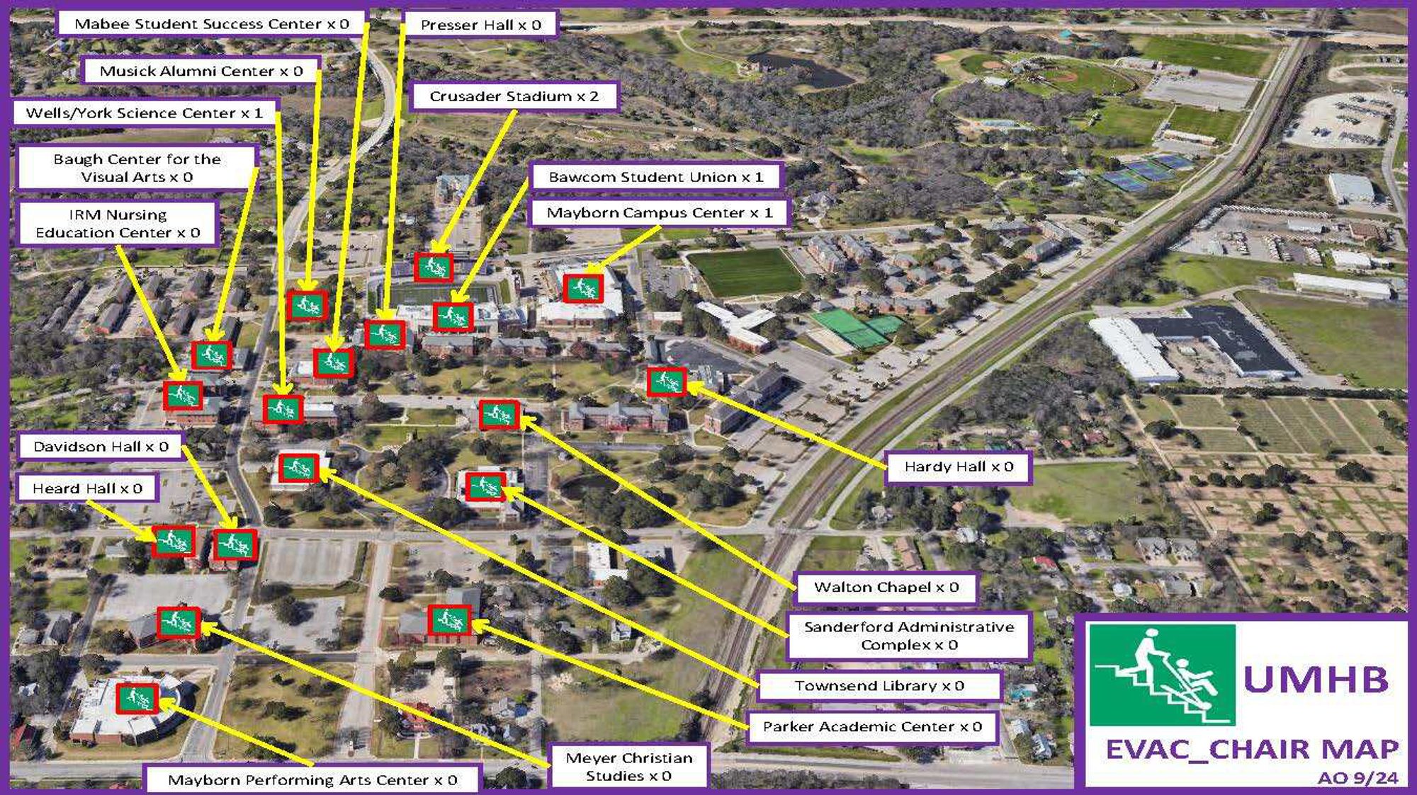 A Map of Campus Evacuation Chair Locations A Map of Campus Evacuation Chair Locations